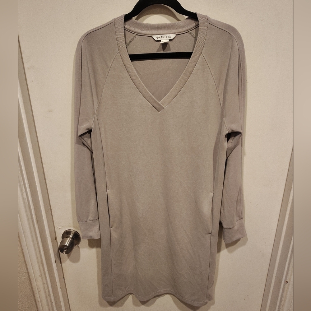 Athleta Long Sleeve Tinsel Purple Seasoft V-Neck Shift Dress Sz M Casual Lounge